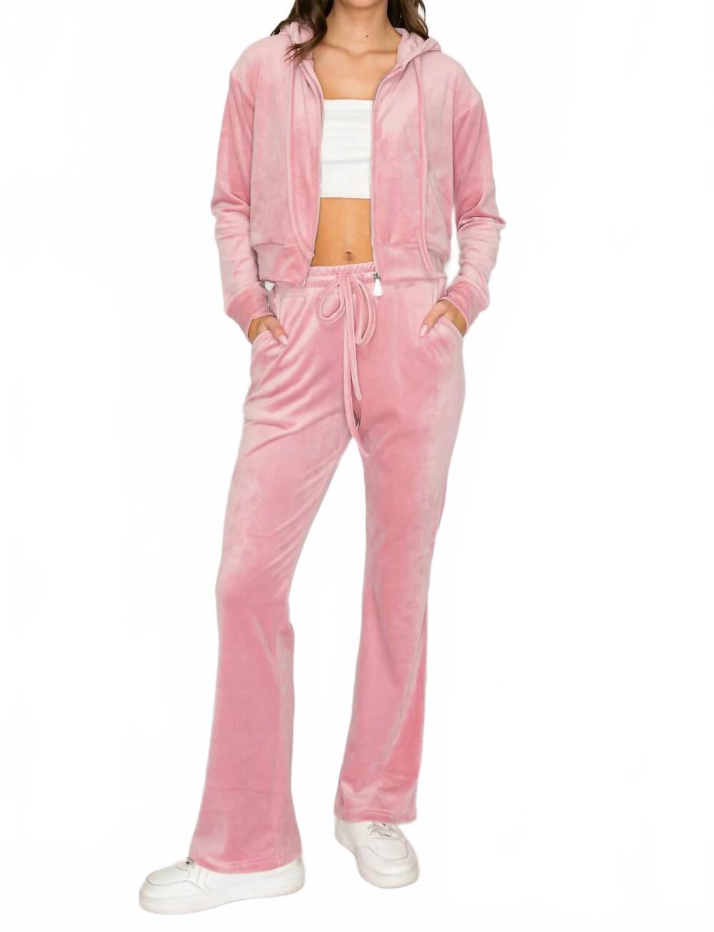 NEW KNIT RIOT classic velour zip hoodie in pink